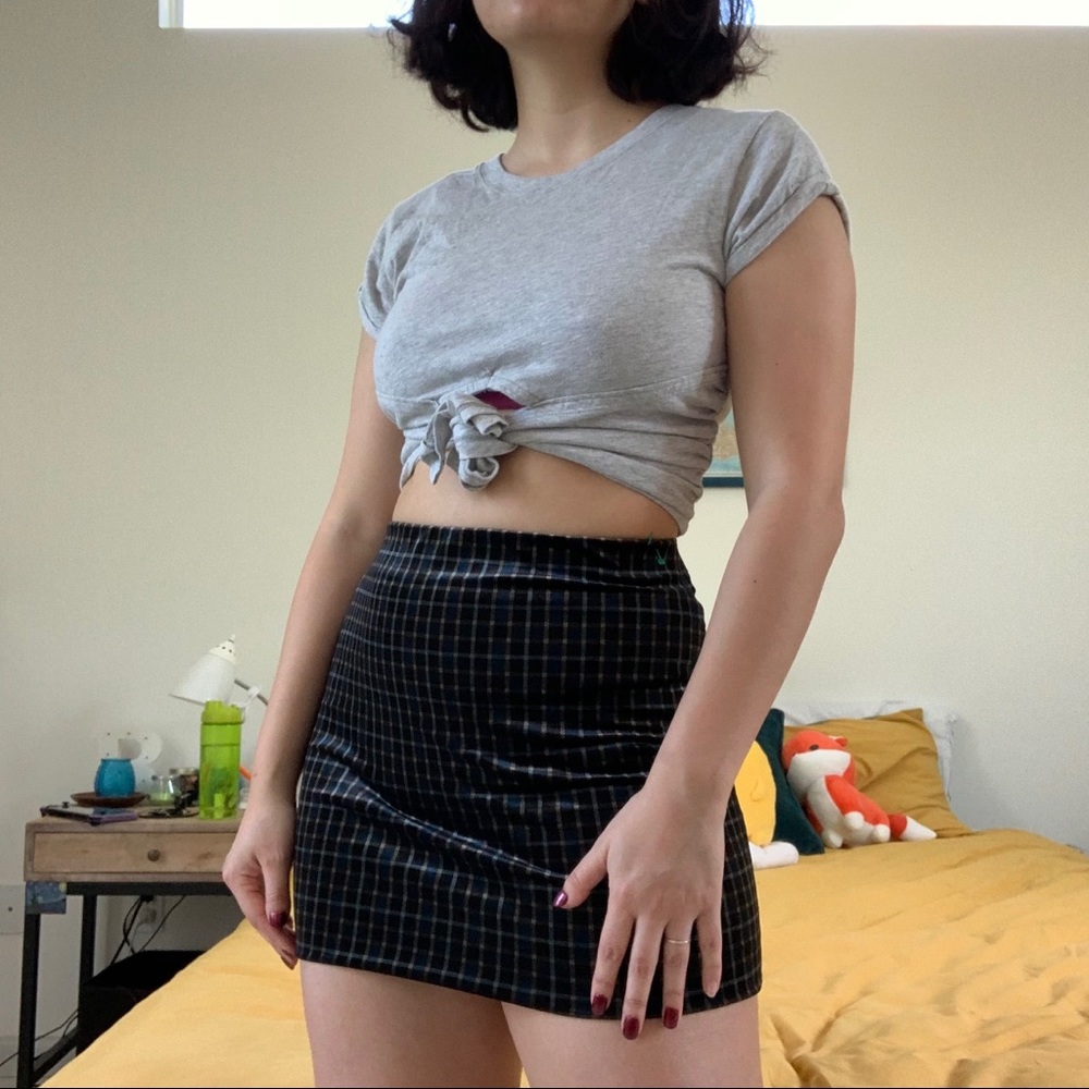 Velour Velvet Plaid Midi Bodycon Skirt